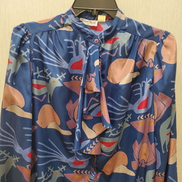 Vintage Art Deco Dress Tribal Print w/ Pockets & Pussybow Neckline - Picture 10 of 16